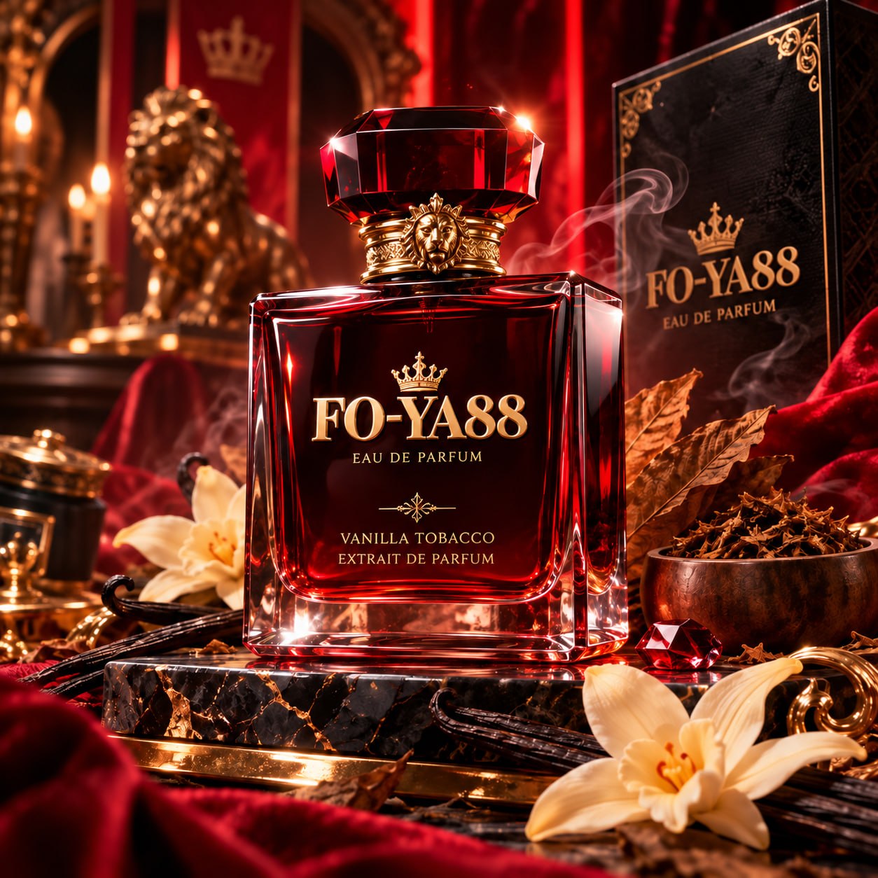 Parfum FO-YA88 Vanilla Tobacco dengan kemasan merah mewah